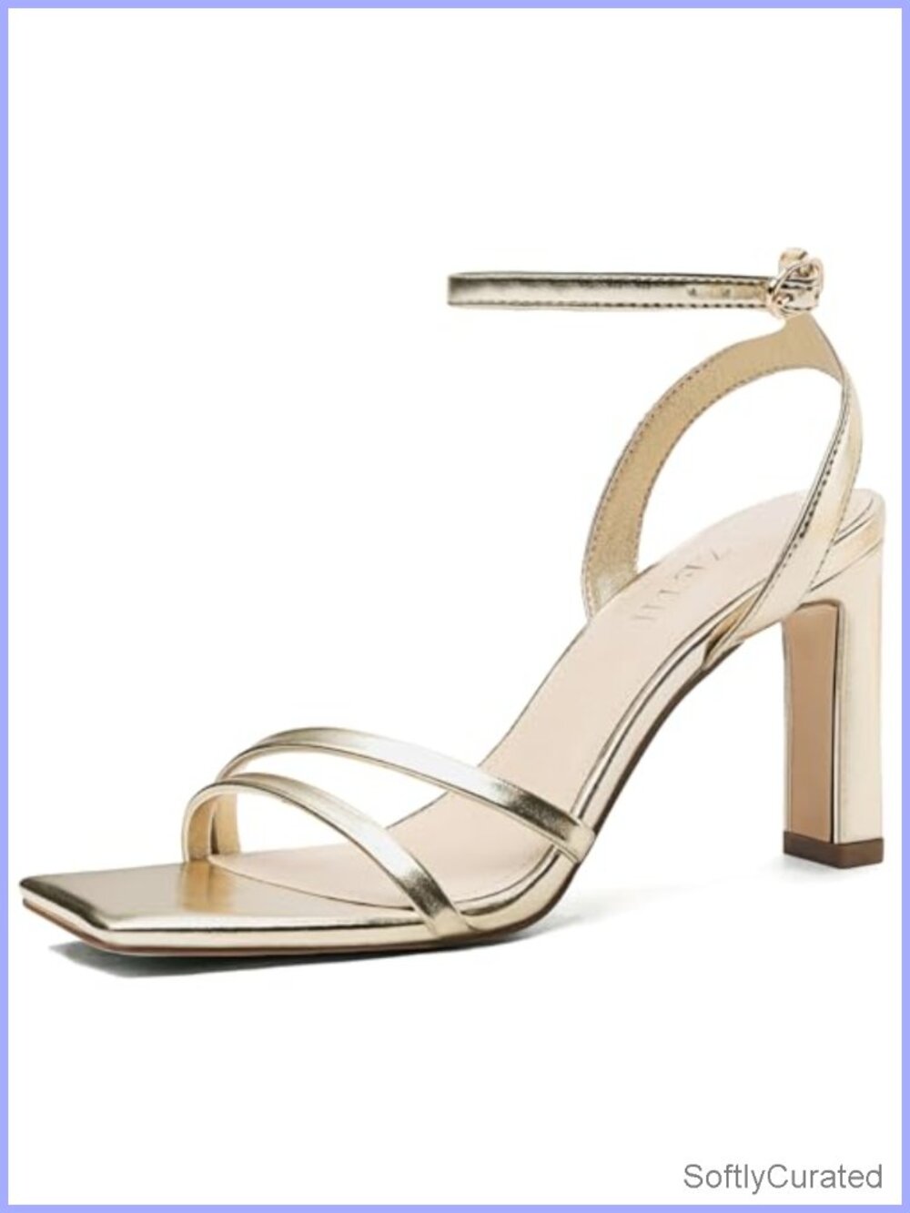 Faux Leather Square Toe Strappy Block Heel Sandals Ankle Strap